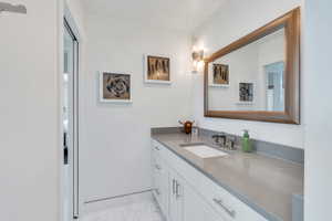 Bathroom marble finish floor, and vanity