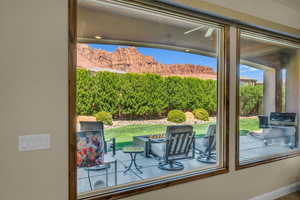 Entryway with a mountain view