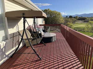 Wooden deck with a mountain view