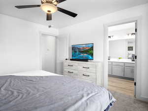 The primary suite offers a huge double vanity, large walk-in closet plus a separate room for the toilet.