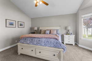 Primary suite with neutral fresh paint and a sunny bay window
