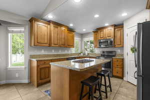 Built-in breakfast bar and an efficient corner pantry