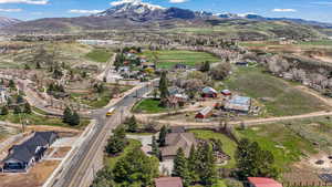 Aerial view featuring a mountain view