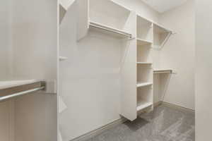Walk in closet with carpet