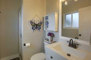 Bathroom featuring vanity, Walk in shower, and toilet
