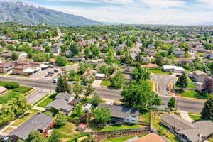 Aerial view of residential area featuring mountains
