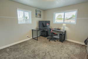 Bedroom/Office area with baseboards and carpet