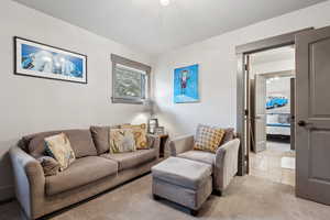 Living room with light carpet