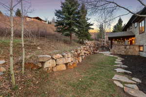 View of yard at dusk