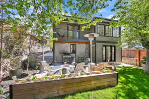 Backyard, patio, garden boxes