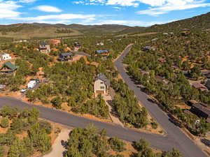 Birds eye view of property with a residential view and a mountain view