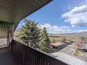 Balcony with a mountain view