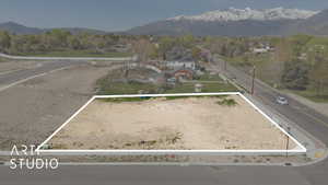 Aerial view featuring a mountain view