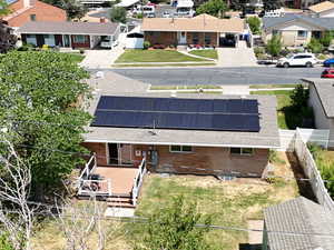Backyard with solar panels on roof