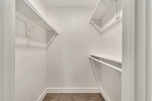 Walk in closet featuring carpet flooring