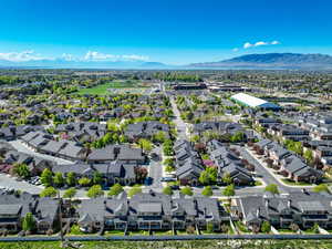 Drone / aerial view with a mountain view and a residential view