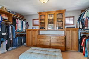 Spacious closet featuring light colored carpet
