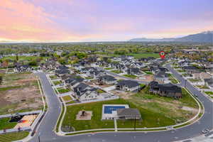 Drone / aerial view with a mountain view and a residential view