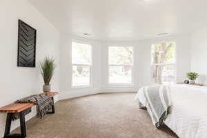 Carpeted bedroom with visible vents