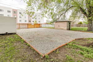 View of yard featuring a residential view and a fenced backyard