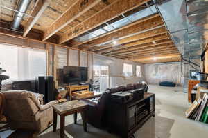 Living area with concrete floors