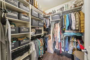 Walk in closet featuring wood finished floors