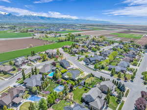 Birds eye view of property with a mountain view and a residential view