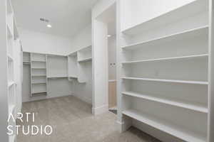 Walk in closet featuring carpet flooring