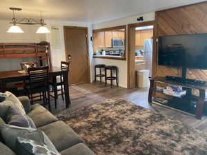 Living room featuring wood finished floors
