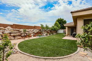 View of yard featuring a patio and a fenced backyard