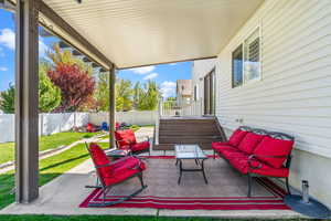 View of patio / terrace featuring a fenced backyard and an outdoor living space
