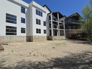 Exterior space with stucco siding