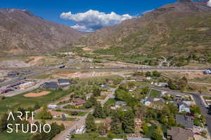 Aerial view featuring a mountain view
