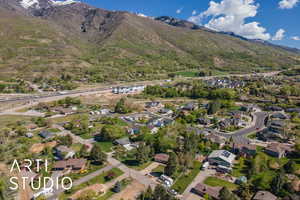 Aerial view with a residential view and a mountain view