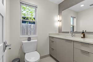 Primary bathroom with Brand new Pietra Italia 24X24 white tile, high end fixtures, quartz countertops