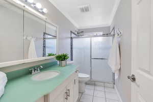 Basement bathroom has walk-in shower