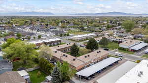Drone / aerial view with a mountain view