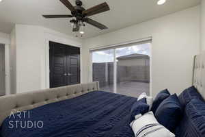5th Bedroom with recessed lighting, a ceiling fan, and access to exterior