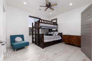 3rd Bedroom featuring recessed lighting, a ceiling fan, and wood look tile floors