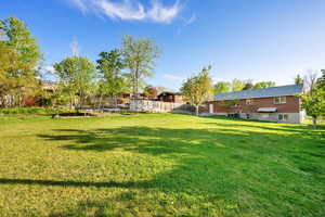 View of yard with fence and a trampoline