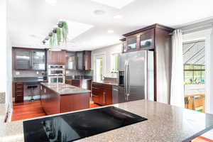 Lots of natural light from the 2 skylights.  Plenty of cabinets to store all of your kitchen items.