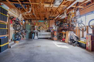 Garage with a workshop area