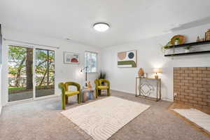 Lower living room with sliding doors to the backyard