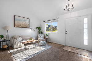 Living room with vaulted ceilings