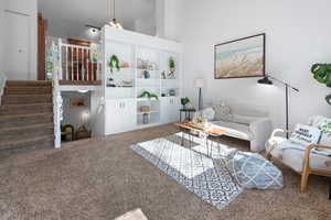 Living room with vaulted ceilings