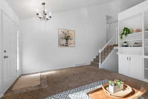 Living room with vaulted ceilings