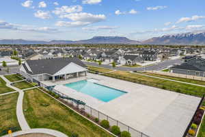 Aerial view featuring a residential view and a mountain view