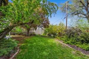 View of yard featuring fence