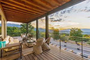 Wooden terrace with a mountain view