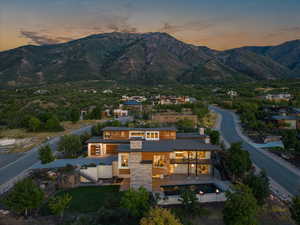 Drone / aerial view with a mountain view